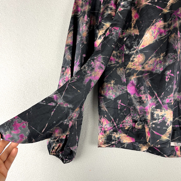 Tia Cibani Amethyst Satin Top Blouse Womens 4 Abstract Lagenlook Colorful NWT - Picture 14 of 15